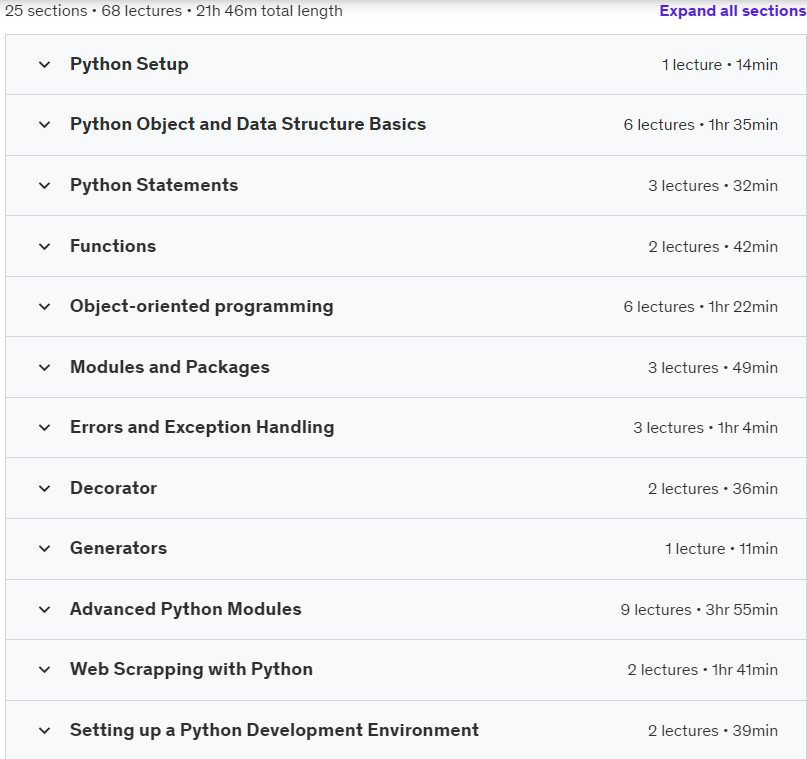 Course topics · Udemy — Python for Beginners to Experts: A Complete Course 2024-1