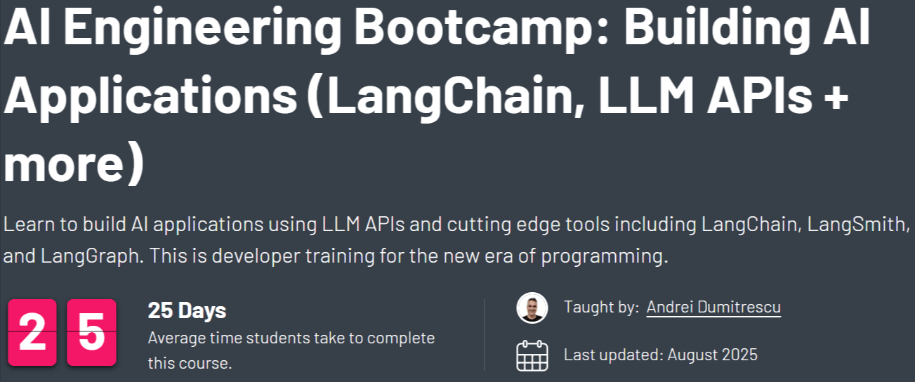 Bilder · Die ZeroToMastery - AI Ingenieur Bootcamp: Gebäude AI Anwendungen (LangChain, LLM APIs + mehr) 2025-8