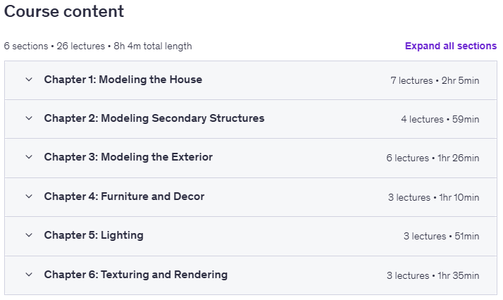 Course topics · Blender for Architecture – Create a house from scratch 2025-10