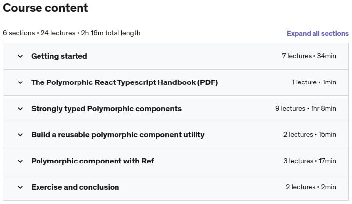 Course topics · Build Polymorphic Components with React and Typescript 2022-5