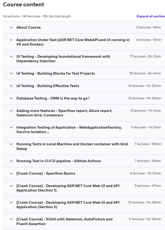 Course topics · Advanced Automation Testing of Modern Apps with C# .NET 2022-12
