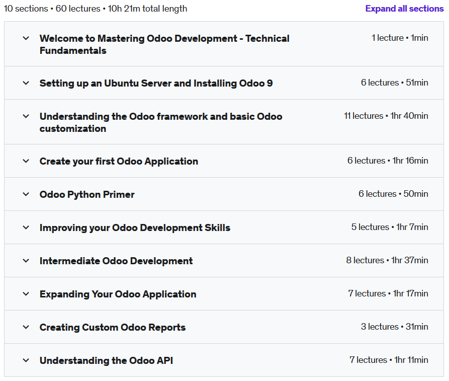 Course topics · Udemy — Mastering Odoo Development – Technical Fundamentals 2021-6