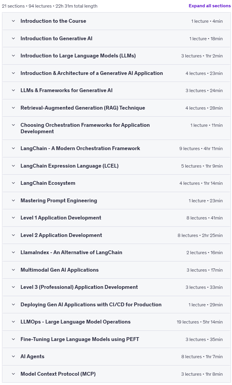 Course topics · Generative AI with AI Agents & MCP for Developers 2025-5