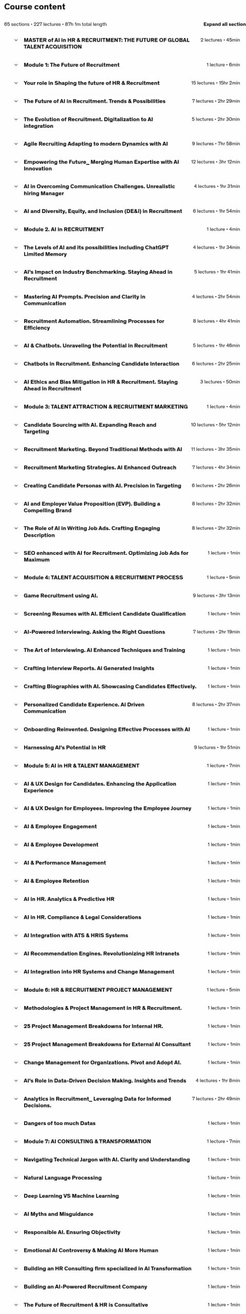 Course topics · Udemy — Master of AI in HR & Recruitment 2025-8
