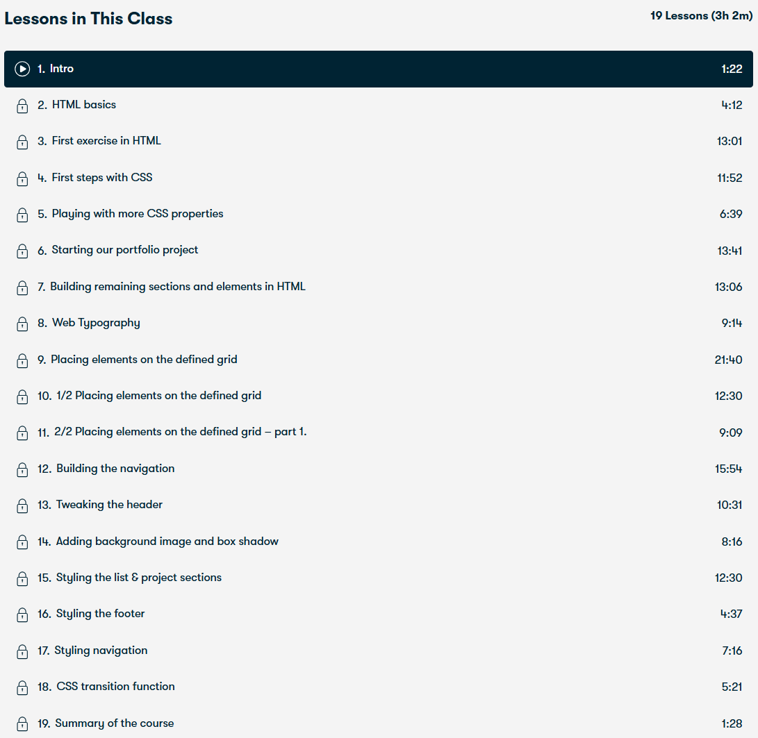 Course topics · SkillShare — Code your own portfolio – HTML & CSS basics 2020-3
