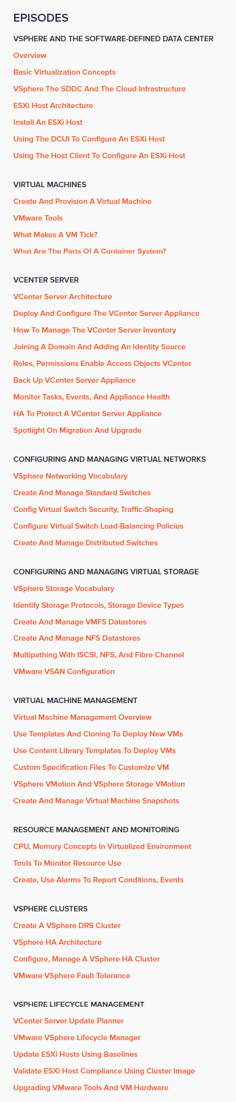 Course topics · ITProTV – VMware VCP-DCV (Updated for vSphere 7) 2022-7