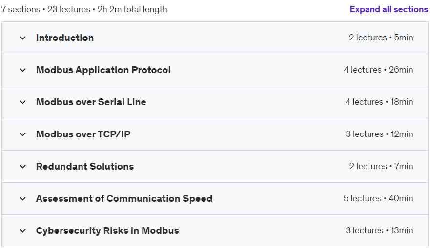 Course topics · Udemy — Industrial Protocols: Learn Through Modbus Examples 2024-4