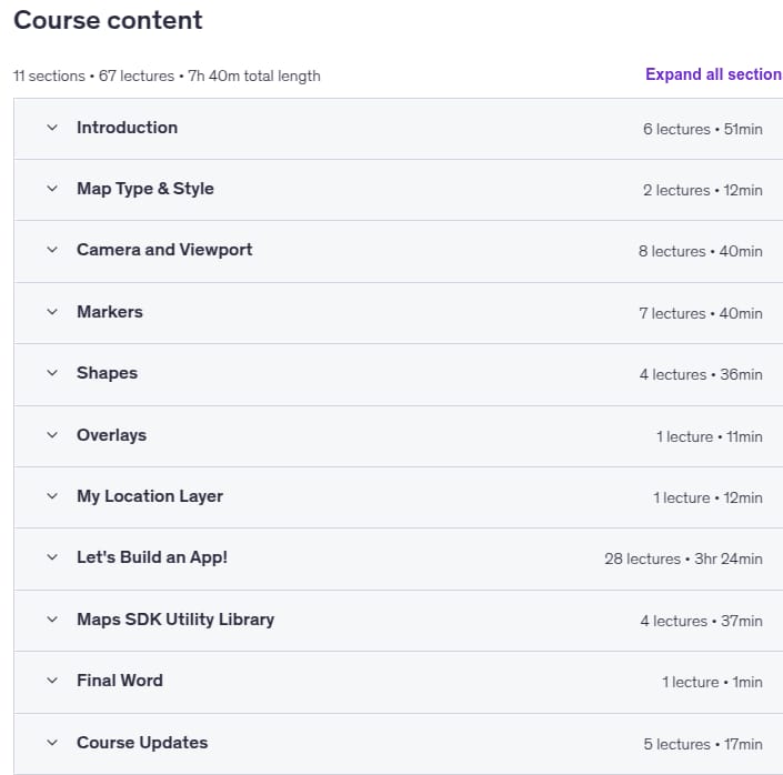 Course topics · Google Maps SDK for Android with Kotlin | Masterclass 2023-6