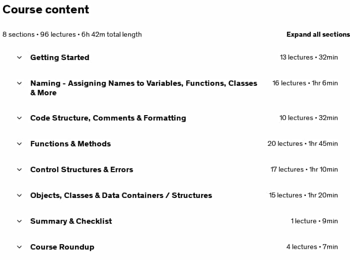 Course topics · Clean Code 2025-4
