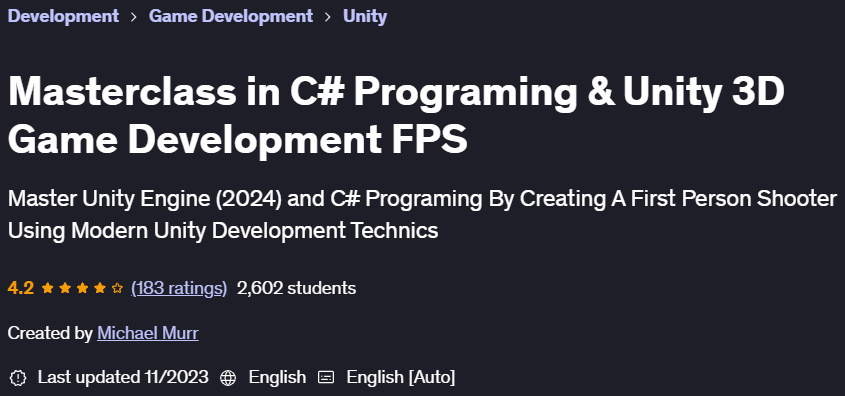 Pictures · Udemy — Masterclass in C# Programing & Unity 3D Game Development FPS 2023-11