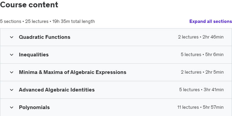 Course topics · Algebra for Math Contests (AMC, AIME, IMO) 2024-5