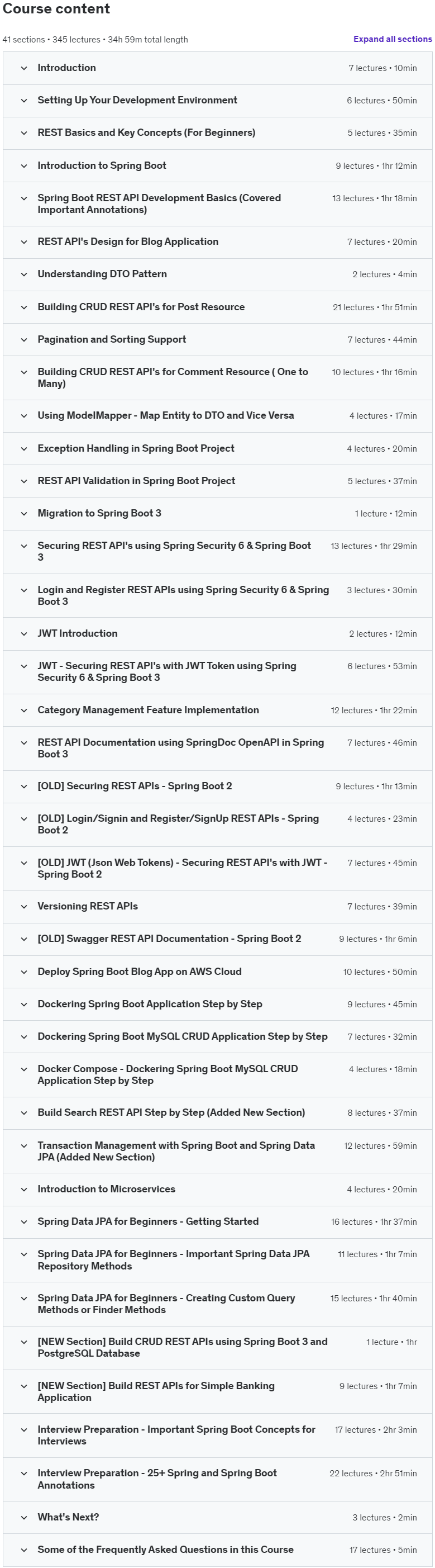 Course topics · Udemy — Building Real-Time REST APIs with Spring Boot – Blog App 2024-8