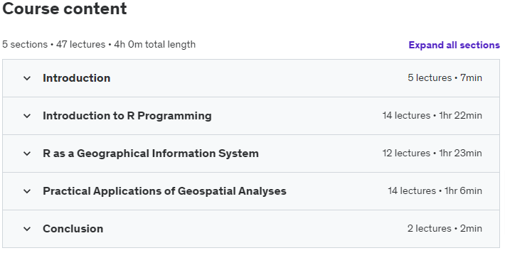 Course topics · Udemy — Geospatial Data Science with R 2024-10
