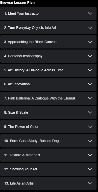 Course topics · MasterClass — Jeff Koons Teaches Art and Creativity 2021-1
