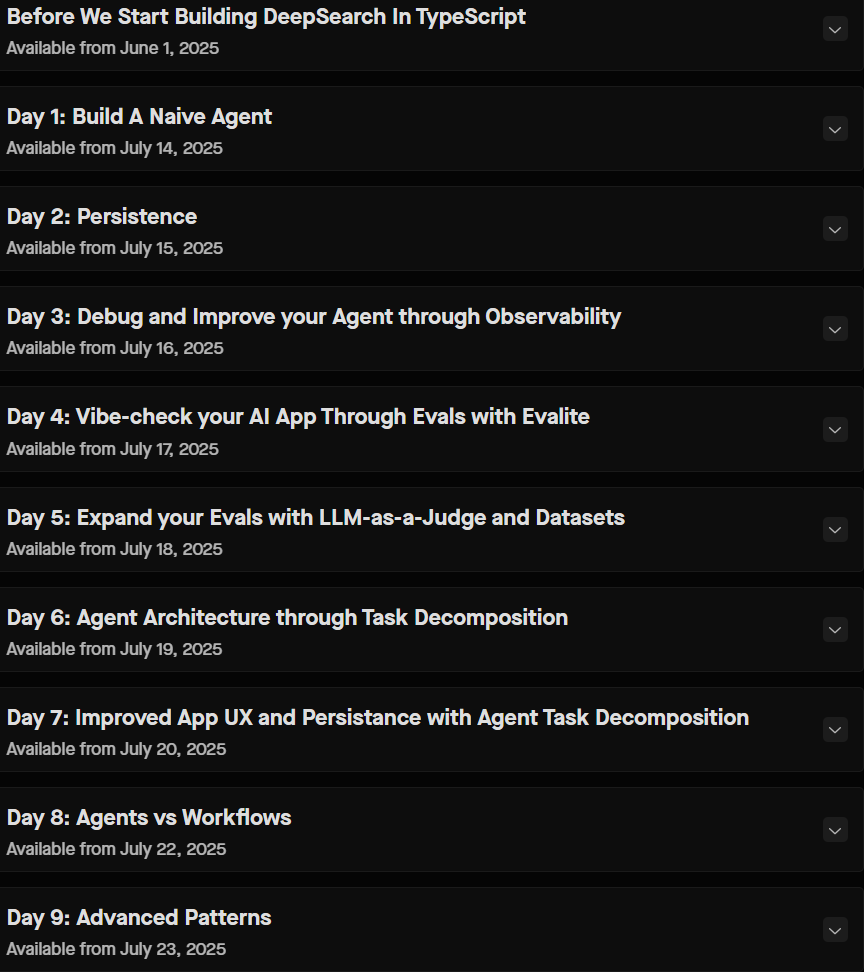 Course topics · Aihero — Build DeepSearch in TypeScript 2025-7