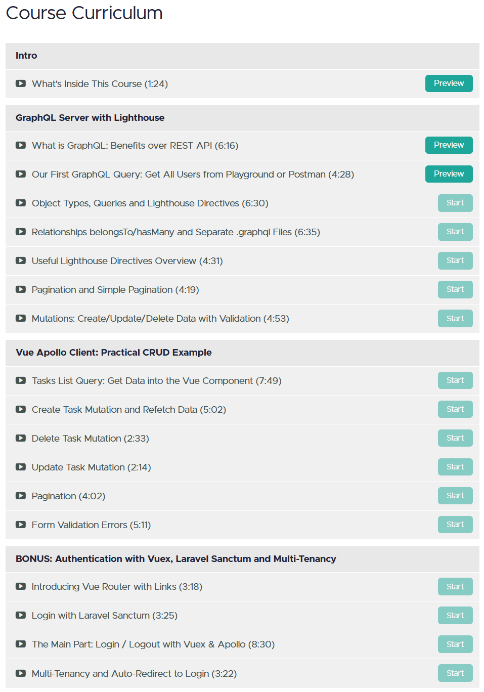 Course topics · Laravel Daily — GraphQL in Laravel From Scratch 2021-11