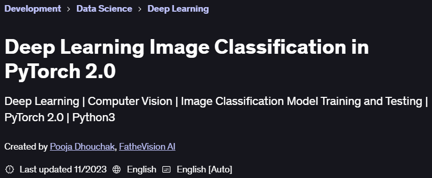 Pictures · Deep Learning Image Classification in PyTorch 2.0 2023-11