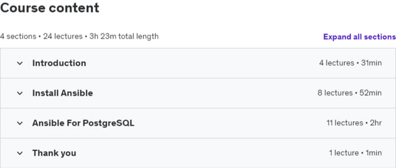 Course topics · Udemy — Ansible For PostgreSQL by 20+ Examples 2024-4