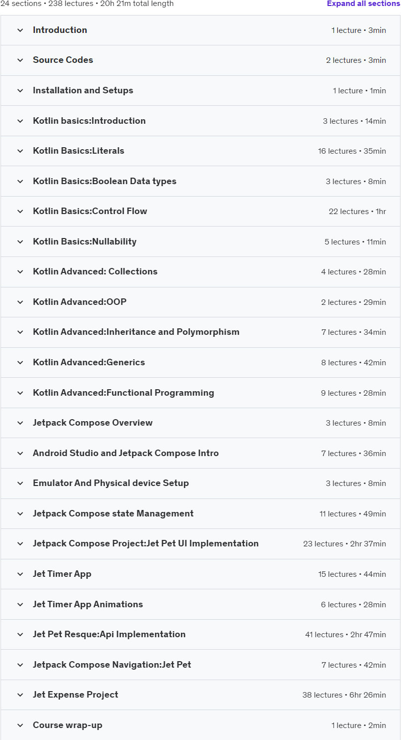 강좌 주제 · 포괄적 인 가이드 Kotlin & Jetpack Compose : Zero to Hero 2023-7