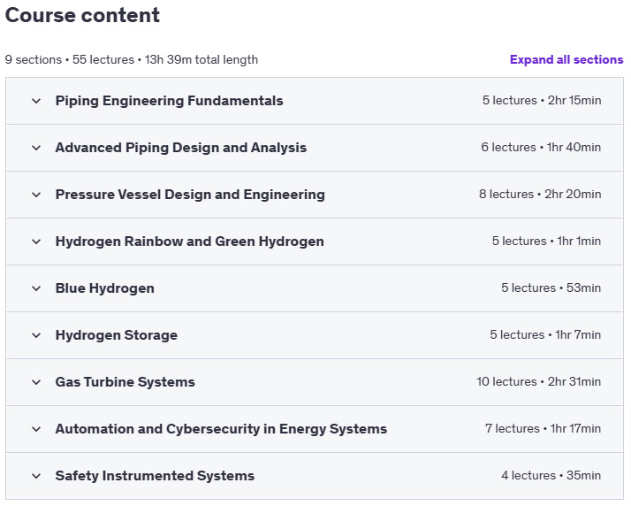 Course topics · Master Oil, Gas, and Hydrogen Energy Engineering 2024-12