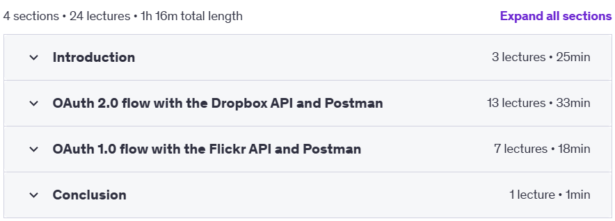 Course topics · Udemy — Postman Testing for OAuth Authorization & Authentication 2024-6