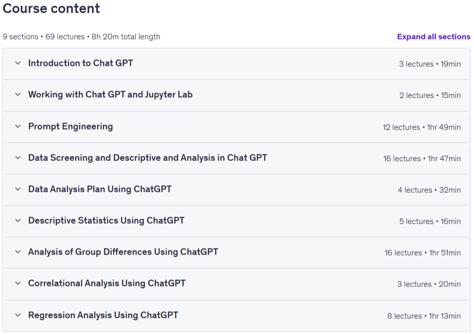 Course topics · ChatGPT For Data Analysis: Data Science Using Python & AI 2025-1