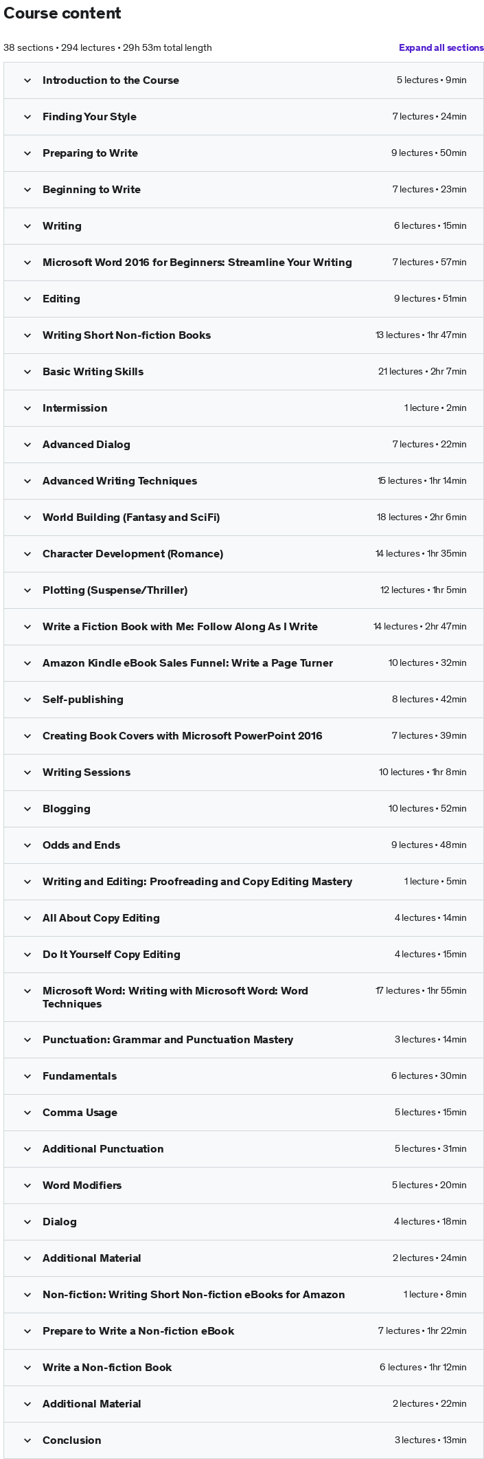 Course topics · Udemy — Writing: Book Writing: Creative Writing Skills: Punctuation 2019-9