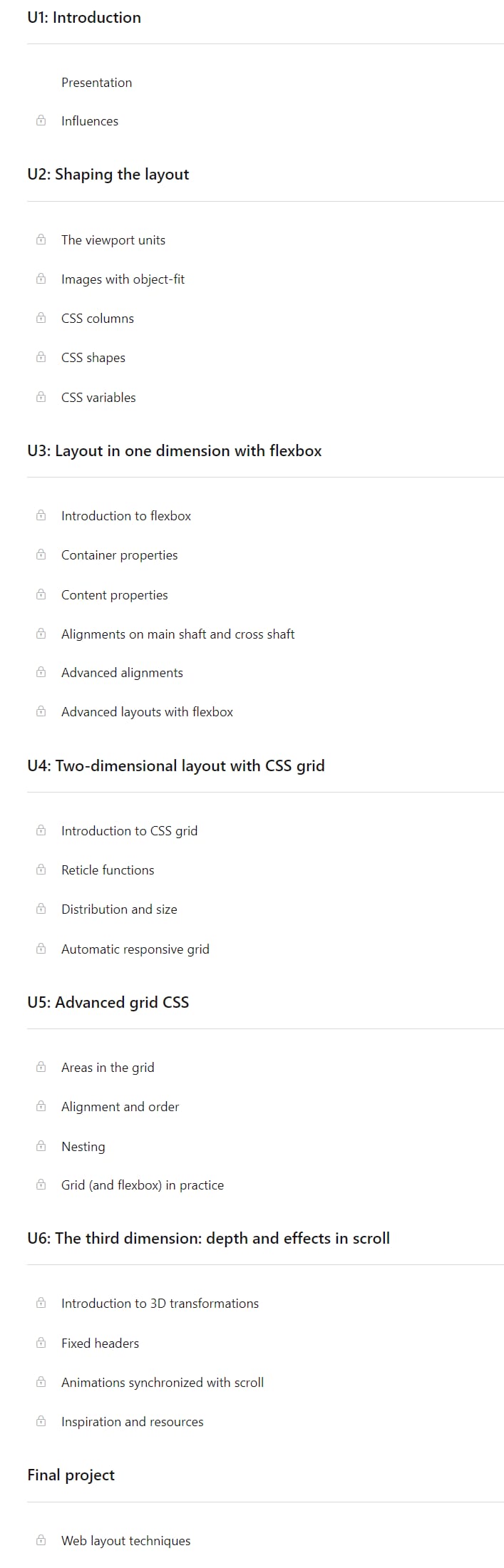 Course topics · Web Layout with CSS Grid, Flexbox and other Modern Techniques 2022-4