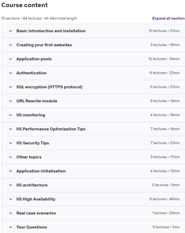 Course topics · Udemy — Web Server IIS Mastery Course 2020-3