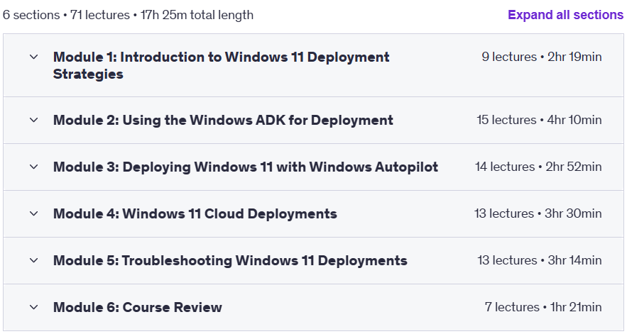 Course topics · Deploying Windows 11 in Modern Networks 2025-9