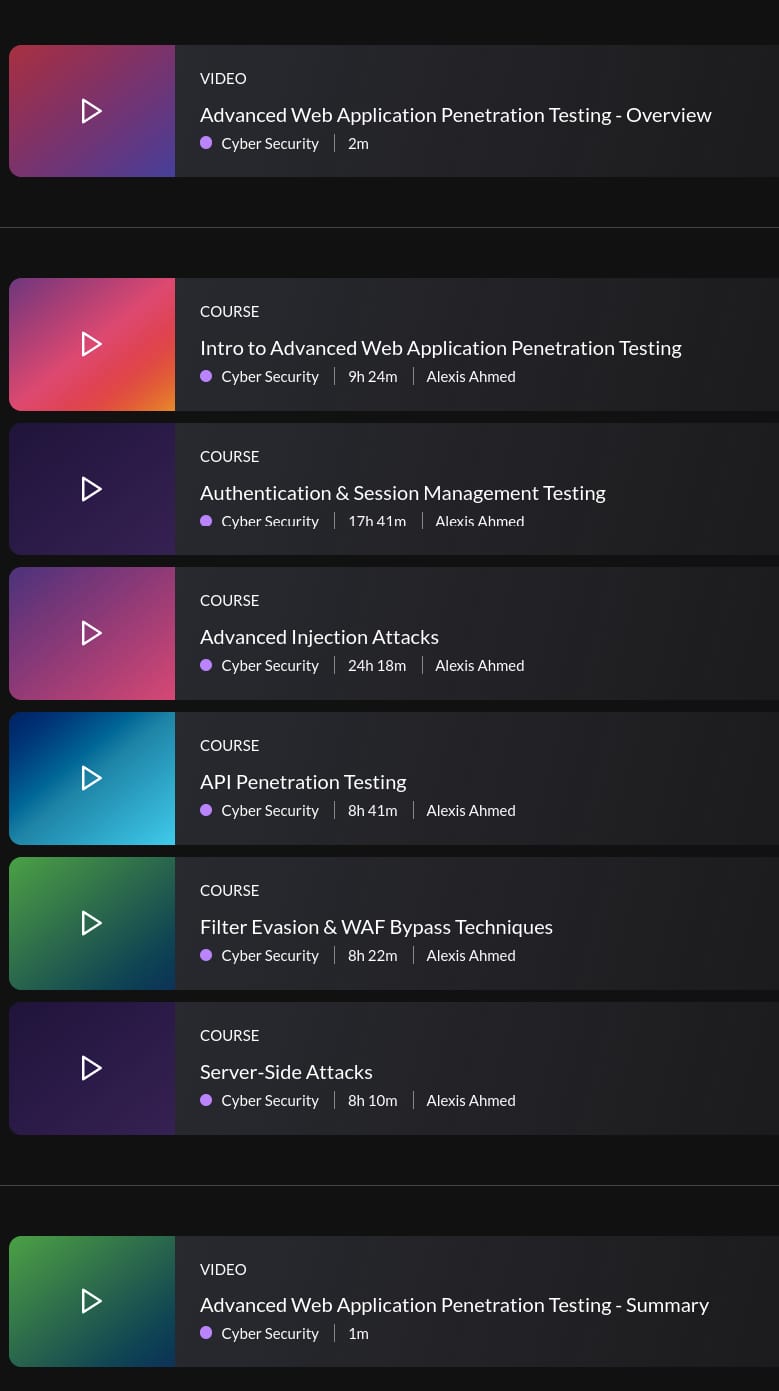 Course topics · INE — Advanced Web Application Penetration Testing (New!) 2025-7