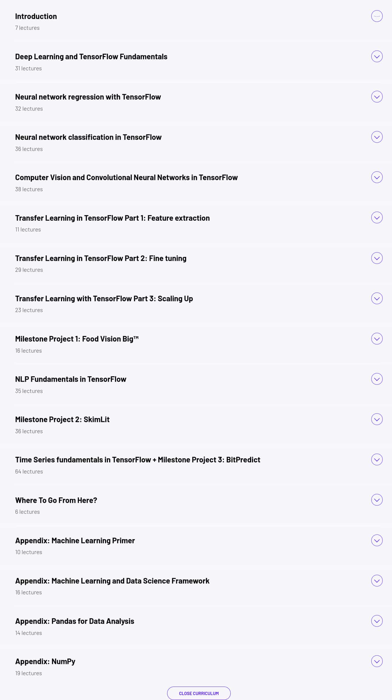 Course topics · ZeroToMastery — TensorFlow for Deep Learning Bootcamp: Zero to Mastery 2025-5