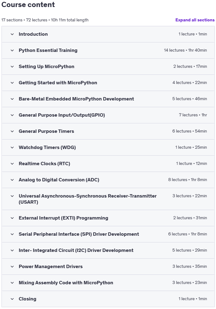 Course topics · Embedded MicroPython from Ground Up™ 2022-9