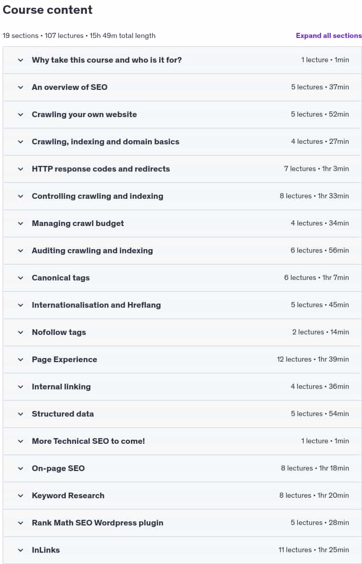 Course topics · The Complete SEO Course From Beginner To Professional 2023 2024-5