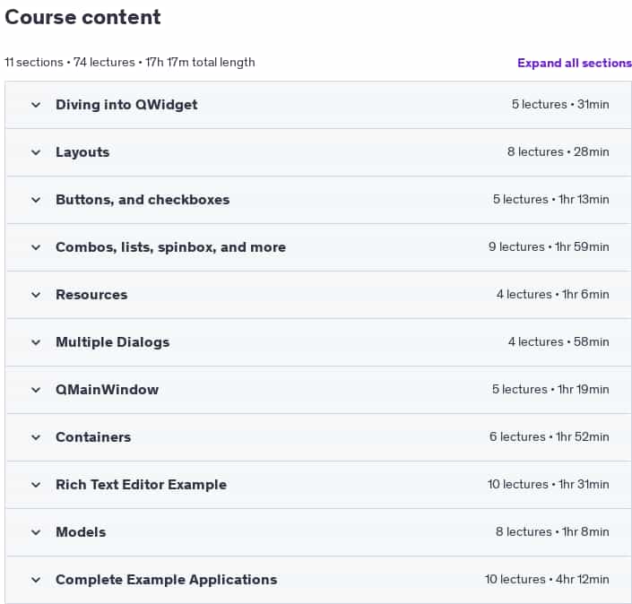 Course topics · Udemy — Qt Widgets for Beginners with C++ 2022-7