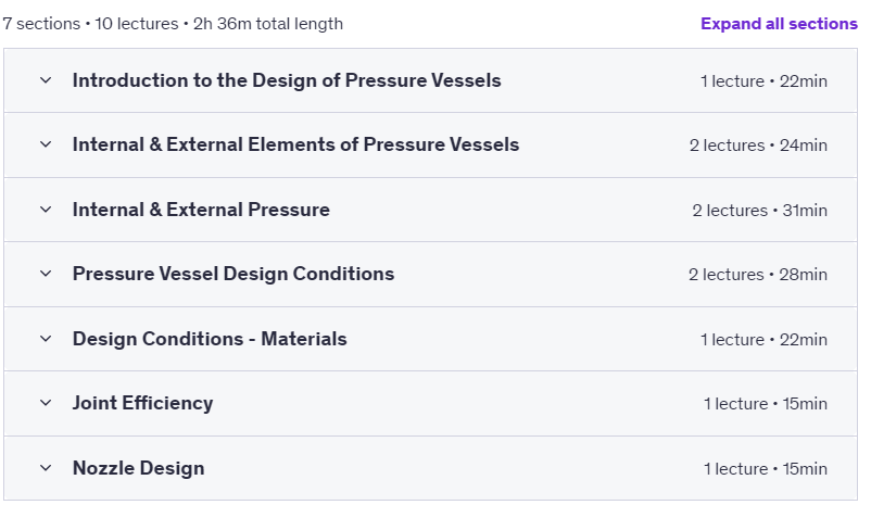 Course topics · Udemy — Pressure Vessel Design Masterclass – ASME VIII 2022-3