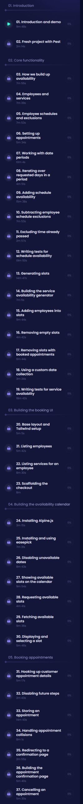Course topics · CodeCourse — Build an Appointment Booking System With Laravel 2024-2