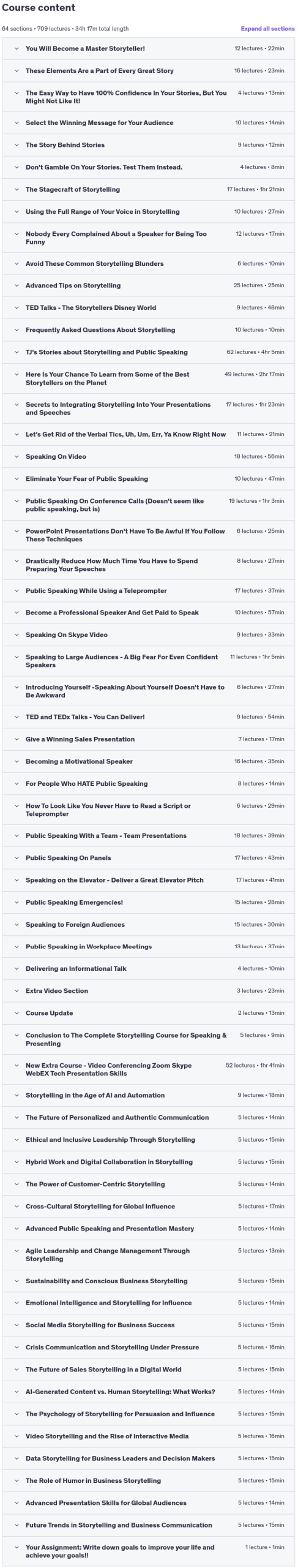 Course topics · Udemy — The Complete Storytelling Course for Speaking & Presenting 2025-3