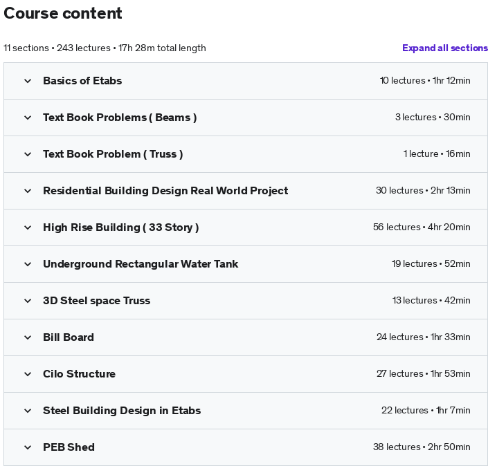 Course topics · ETABS & SAFE : Advanced Course For RCC and Steel Structures 2023-1