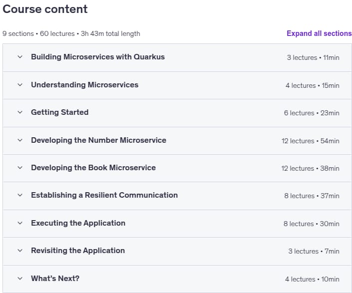 Course topics · Building Microservices with Quarkus 2021-7