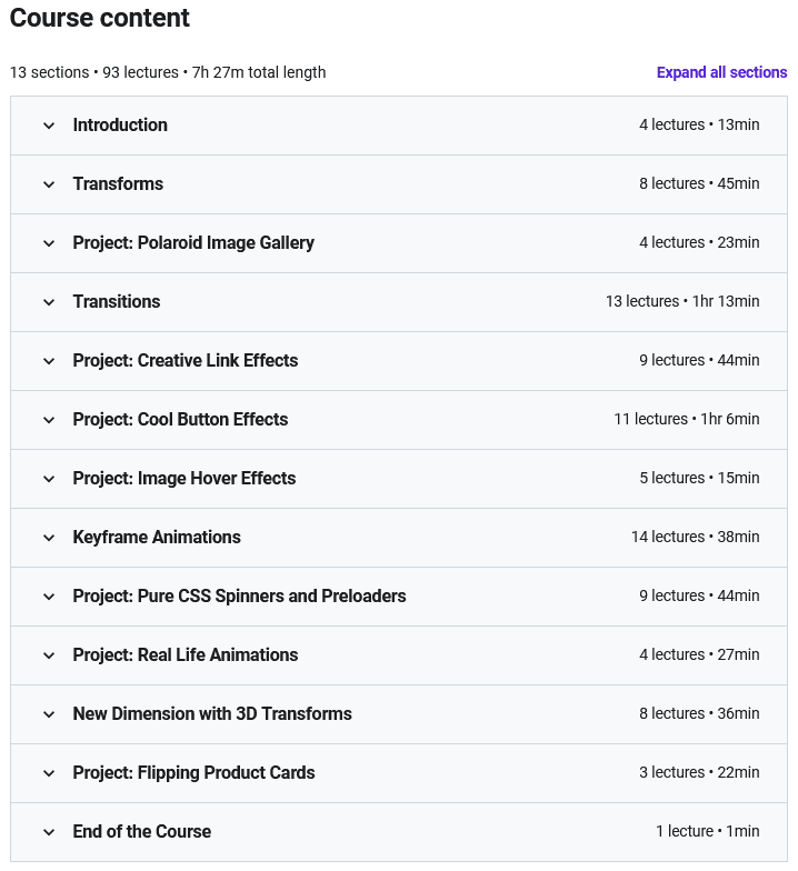Course topics · CSS3 Animations, Transforms and Transitions Ultimate Guide 2021-7