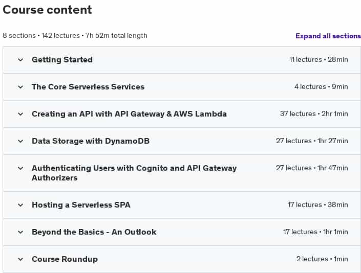 Course topics · Udemy — AWS Serverless APIs & Apps – A Complete Introduction 2024-11
