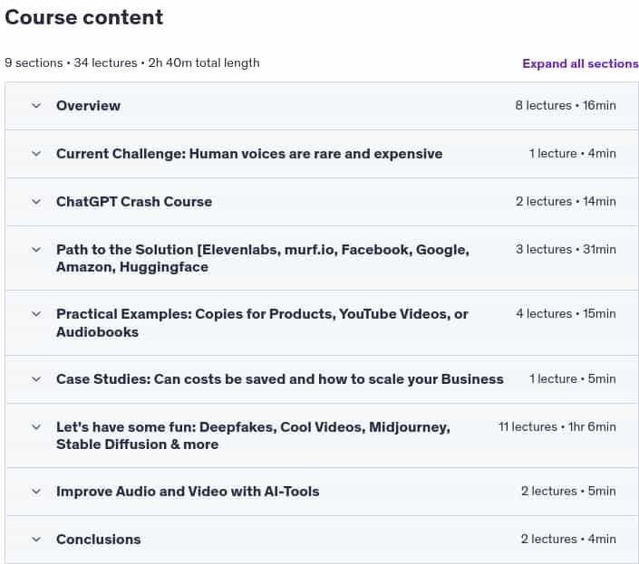 Course topics · AI Videos, DeepFake & Voice Cloning Business: The New Age 2025-3