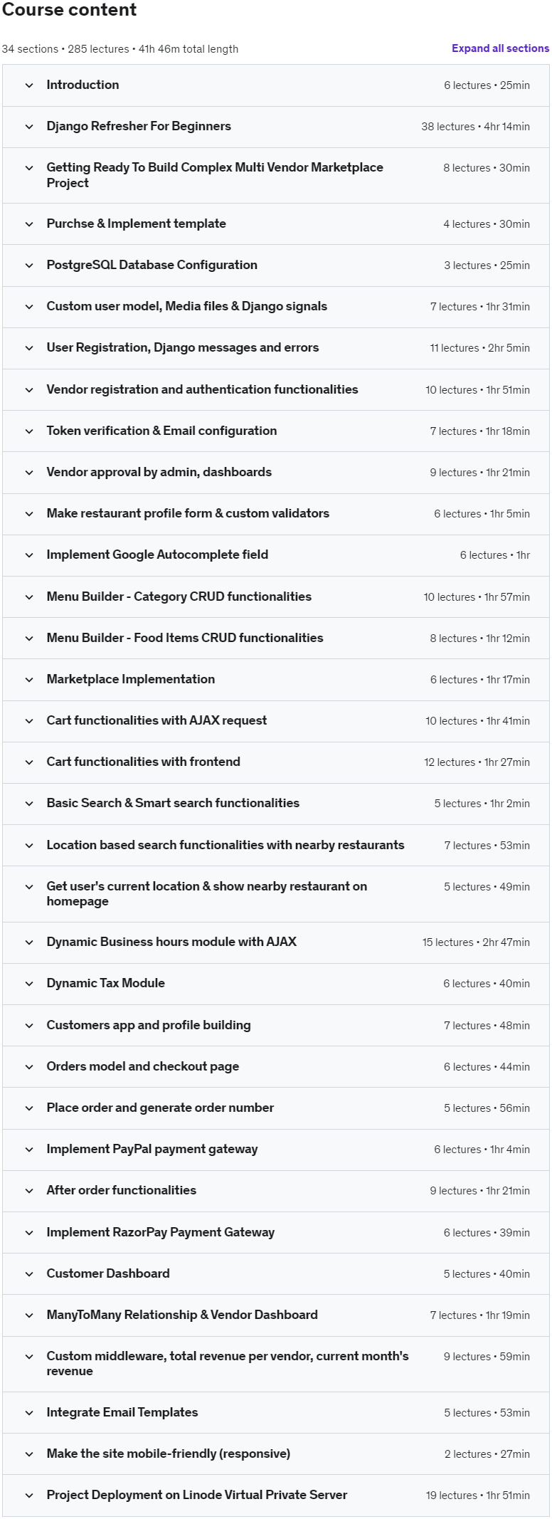 Course topics · Django In Real Life – Build Complex Restaurant Platform 2024-1