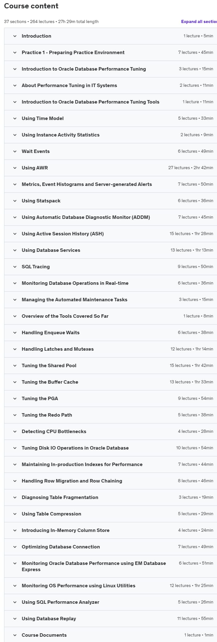 Course topics · Oracle Database Performance Tuning 2020-9
