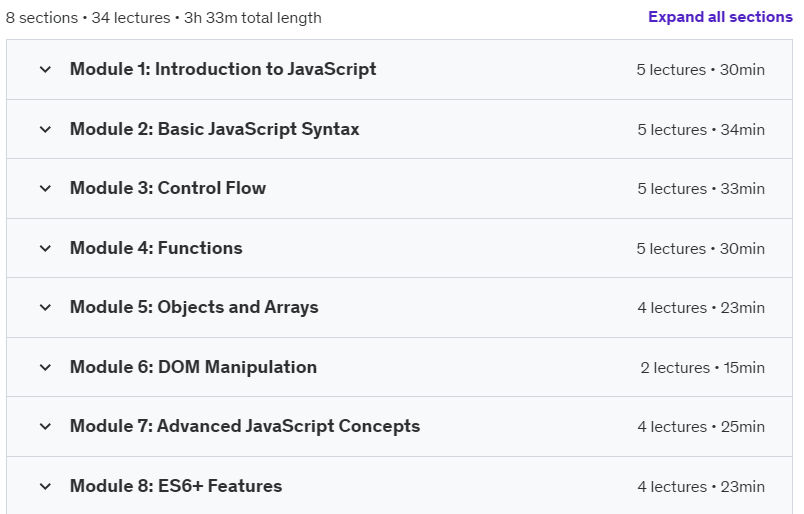 Course topics · Complete JavaScript Programming: From Novice to Expert 2024-9