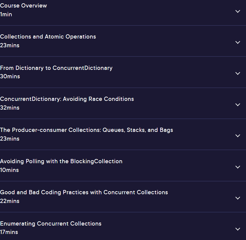 Course topics · Pluralsight — C# Concurrent Collections 2024-9