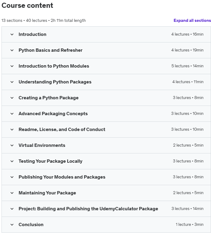 Course topics · Python Packaging: Create and Publish Your Own Modules 2023-6