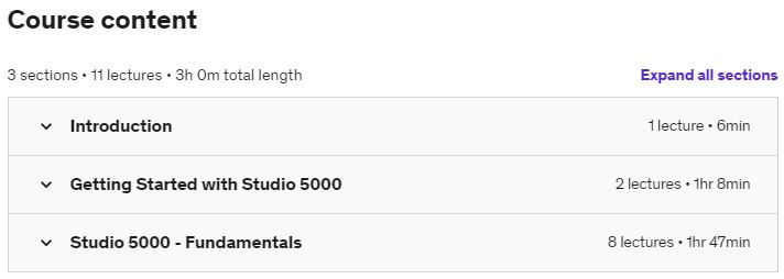 Course topics · Udemy — PLC Training – RSLogix 5000 & Studio 5000 | Basic + Advanced 2022-2
