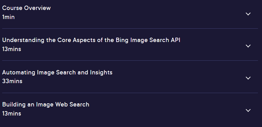 Course topics · Pluralsight — Microsoft Azure Cognitive Services: Bing Image Search API 2024-10